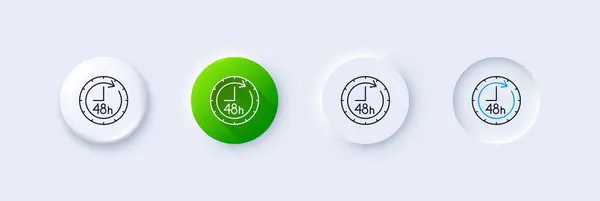 48時間ラインアイコン ネオルフィック グリーン勾配 3Dピンボタン 配達サービスサイン ラインアイコン アウトラインサイン付きネオルフィックボタン ベクター — ストックベクタ