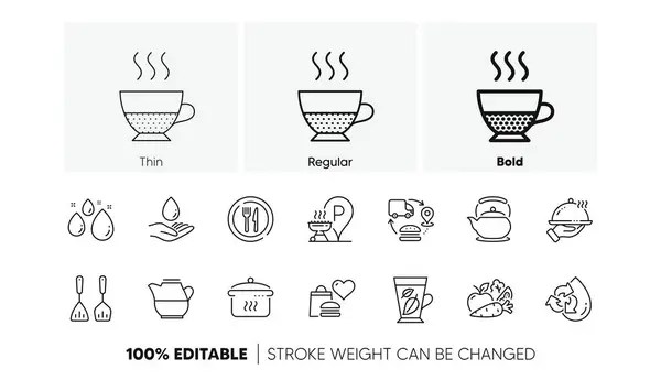 Cooking Cutlery Boiling Pan Food Donation Line Icons Pack Water — Stock Vector