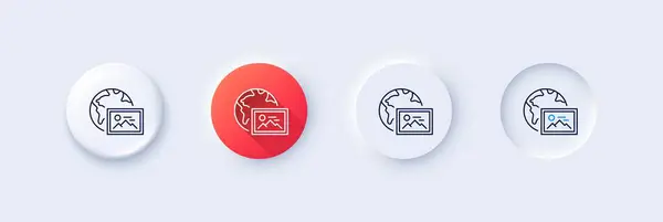 Иконка Линии Веб Фото Нейморфные Красные Трехмерные Кнопки Знак Миниатюры — стоковый вектор