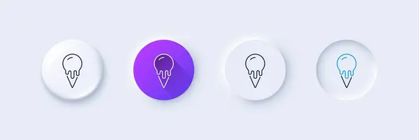 Ice Cream Cone Line Icon Neumorphic Purple Gradient Pin Buttons — Stock Vector