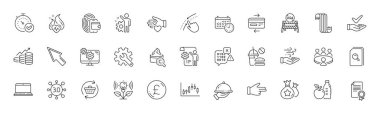 Binary code, Candlestick graph and Settings line icons. Pack of Restaurant food, Dermatologically tested, Mouse cursor icon. Healthy food, Swipe up, Collagen skin pictogram. Volunteer. Vector clipart