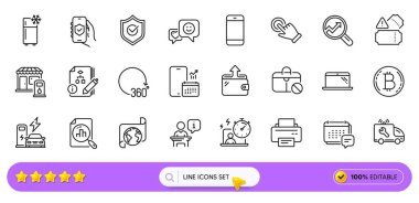 Analitik grafik, doldurma istasyonu ve web uygulaması için telefon takvimi simgeleri. Bir paket Bitcoin, Podyum, Gülümse Pictogram ikonları. Zamanlayıcı, çeviri servisi, araba servisi tabelaları. Onaylanmış kalkan. Vektör