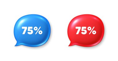 % 75 indirimli. Konuşma balonu 3D simgeleri. İndirimli fiyat tabelası. Özel teklif sembolü. İndirimli sohbet teklifi. Konuşma balonu pankartları hazır. Mesaj kutusu balonu. Vektör