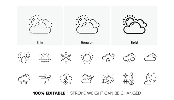 Cloudy Sky Winter Snowflake Thermometer Weather Forecast Line Icons Moon — Stock Vector