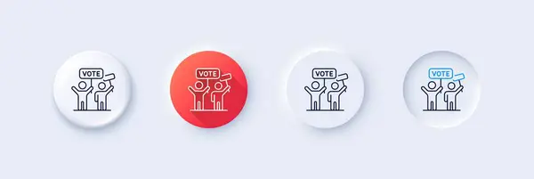 Voting Campaign Line Icon Neumorphic Red Gradient Pin Buttons People — Stock Vector