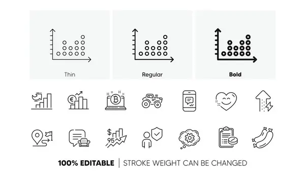 stock vector Bitcoin, Rise price and Lounge place line icons. Pack of Cogwheel, Tractor, Sausage icon. Message, Dot plot, Smile chat pictogram. Energy growing, Journey, Medical prescription. Security. Vector