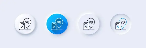Icono Línea Gasolinera Neumorfa Gradiente Azul Botones Pin Señal Ubicación — Vector de stock