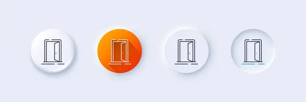 Open Door Line Icon Neumorphic Orange Gradient Pin Buttons Entrance — Stock Vector