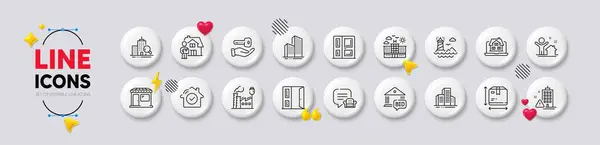 House Security Building Warning Hotel Line Icons White Buttons Icons — Stock Vector