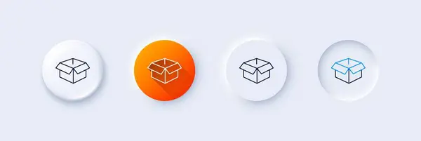 Öppnad Ruta Linje Ikon Neumorfisk Orange Lutning Knappar Logistikleveransskylt Paketspårningssymbol — Stock vektor