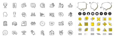 Kullanım kılavuzu seti, Cüzdan ve Web uygulaması için hamburger çizgisi simgeleri. Tasarım unsurları, sosyal medya simgeleri. Gelir parası, röportaj işi, gülümseme sohbet ikonları. Vektör