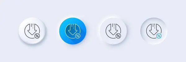Loan Percent Decrease Line Icon Neumorphic Blue Gradient Pin Buttons — Stock Vector