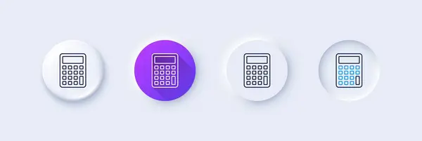 計算機ラインアイコン ネオルフィック 紫色の勾配 3Dピンボタン 会計サイン 金融シンボルを計算する ラインアイコン アウトラインサイン付きネオルフィックボタン ベクター ロイヤリティフリーストックベクター