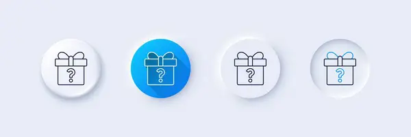 Gift Box Question Mark Line Icon Neumorphic Blue Gradient Pin — Stock Vector