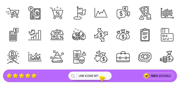 Bitcoin Loan Growth Chart Line Icons Web App Pack Coins — Stock Vector