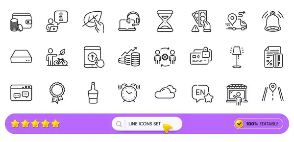 English Interview Eco Bike Line Icons Web App Pack Growth — Stock Vector