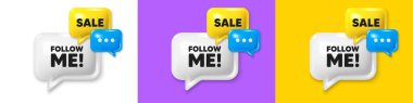 Chat speech bubble 3d icons. Follow me tag. Special offer sign. Super offer symbol. Follow me chat text box. Speech bubble banner. Offer box balloon. Vector clipart