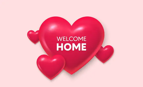 Les Cœurs Aiment Bannière Bienvenue Maison Offre Invitation Domicile Bonjour — Image vectorielle