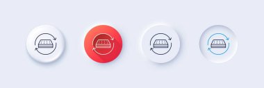 Two sided mattress line icon. Neumorphic, Red gradient, 3d pin buttons. Change side of orthopedic pad sign. Breathable sleep bed symbol. Line icons. Neumorphic buttons with outline signs. Vector clipart