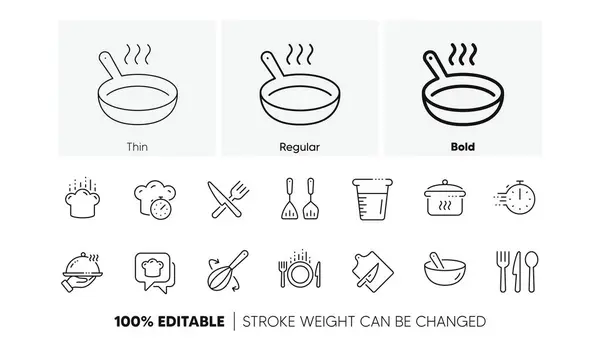 Boiling Time Frying Pan Kitchen Utensils Cooking Line Icons Fork — Stock Vector