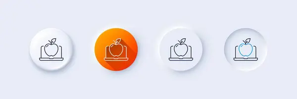 Laptop Line Icon Neumorphic Orange Gradient Pin Buttons Notebook Apple — Stock Vector