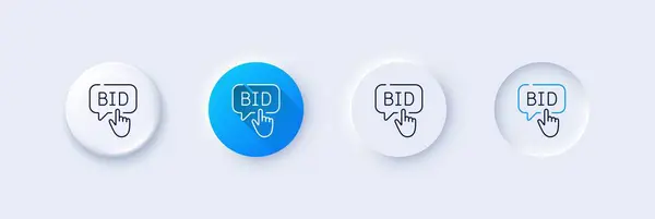 Bid Offer Line Icon Neumorphic Blue Gradient Pin Buttons Auction — Stock Vector