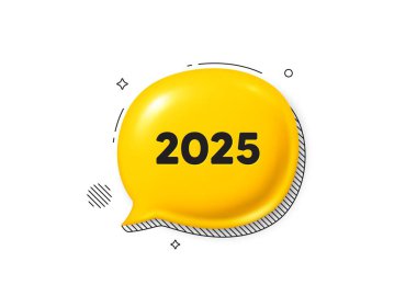 2025 year icon. Comic speech bubble 3d icon. Event schedule annual date. 2025 annum planner. 2025 chat offer. Speech bubble comic banner. Discount balloon. Vector clipart