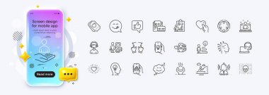 Zor stres, kadın sevgisi ve web uygulaması için hareket çizgisi simgeleri. Telefon modelleme gradyan ekranı. Bir paket danışman, destek, uyku ikonları. Vektör