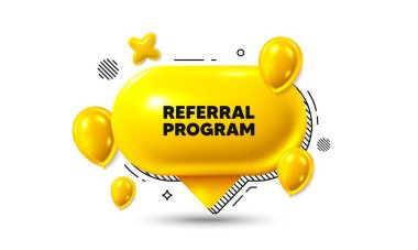 Doğum günü konuşma balonu 3D simgesi. Program etiketi. Arkadaş tabelasına atıfta bulun. Reklam referans sembolü. Program sohbet teklifi. Konuşma balonu pankartı. Mesaj kutusu balonu. Vektör
