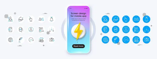 Gesto Touchscreen Proteção Ícones Linha Lâmpada Assoalho Mockup Telefone Com — Vetor de Stock