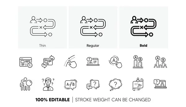 stock vector AB testing, Journey path map and Question mark. UX line icons. Quiz test linear icon set. Line icons set. Vector