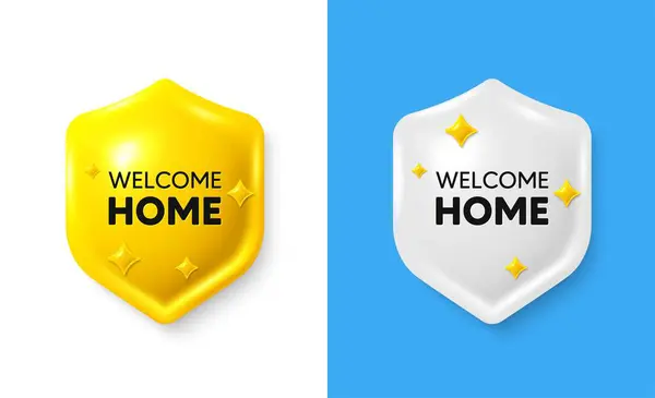 Bienvenida Casa Banner Icono Escudo Con Cuadro Texto Oferta Invitación — Vector de stock