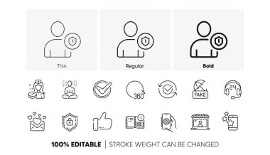 Aşk mektupları ve market satışı ikonları gibi. Bir paket hemşire, yoga, sahte haber ikonu. Onaylandı, Uygulama ayarları, 360 derece pictogram. Kalkan, Danışmanlık, en iyi uygulama. Onaylandı, Güvenlik. Satır simgeleri. Vektör