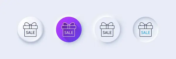 Gift Box Line Icon Neumorphic Purple Gradient Pin Buttons Present — Stock Vector