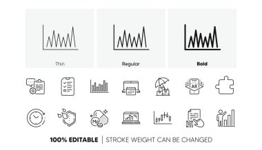 Pano, Artırılmış Gerçeklik ve Takvim çizgisi simgeleri. Bir paket Graph laptop, Bar diyagramı, yapboz simgesi. Grafik çizelgesi, su geçirmez, teslimat sigortası fotoğrafı. Zaman değişimi, QR kodu, görüşme. Vektör