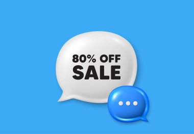 Sale 80 percent off discount. Text box speech bubble 3d icons. Promotion price offer sign. Retail badge symbol. Sale chat offer. Speech bubble banner. Text box balloon. Vector clipart