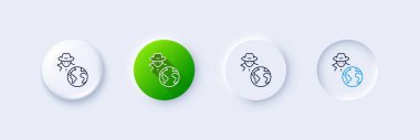 Dolandırıcılık çizgisi ikonu. Neumorfik, yeşil gradyan, 3 boyutlu iğne düğmeleri. Hırsız işareti. Siber hack sembolü. Satır simgeleri. Taslak işaretli neumorfik düğmeler. Vektör