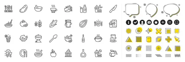 Set Romantic Dinner Coffee Cup Spoon Line Icons Web App — Stock Vector