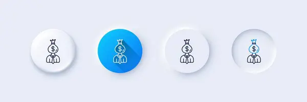 Businessman Earnings Line Icon Neumorphic Blue Gradient Pin Buttons Dollar — Stock Vector