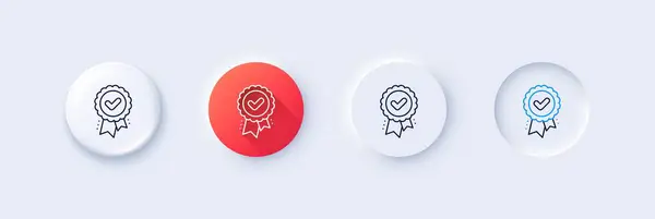 Icono Línea Premio Aprobado Neumorfa Gradiente Rojo Botones Pin Firma — Archivo Imágenes Vectoriales