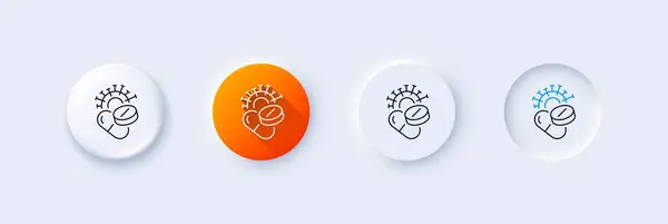 Icono Línea Píldoras Coronavirus Neumorfa Gradiente Naranja Botones Pin Signo — Vector de stock