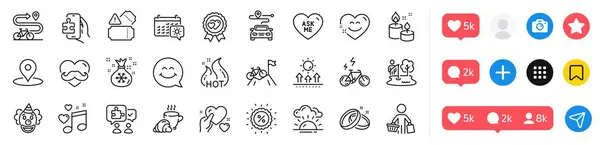 Kupujący Puzzle Gry Bike Line Ikony Pakietu Ikony Mediów Społecznościowych — Wektor stockowy