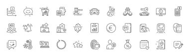 Araba anahtarı, açık arttırma çekici ve Euro para hattı ikonları. Bir paket dondurucu, hesap makinesi, yıldız simgesi. Açık arttırma, Face biyometriği, Iceberg piktogramı. Şarj istasyonu, leziz gülümseme, metro. Seo zamanlayıcı Vektör