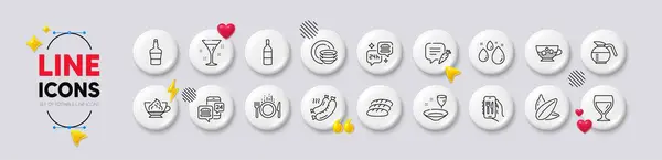Wine Bottle Food Wine Glass Line Icons White Buttons Icons — Stock Vector