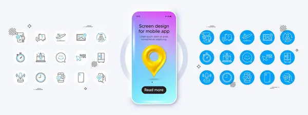 Phone Mockup Map Pin Icon Timer Time Chemistry Experiment Line Vector Graphics