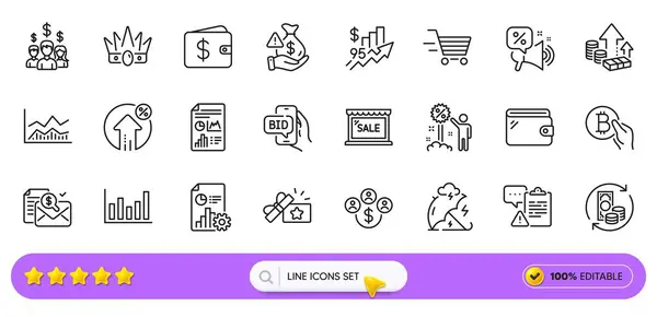 Kedvezmény Infláció Crown Line Ikonok Webes Alkalmazáshoz Egy Csomag Oszlopdiagram Stock Illusztrációk