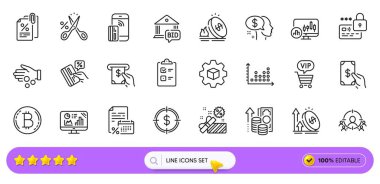 Kredi kartı, açık artırma teklifi ve web uygulaması için iş hedefleme simgeleri. Benzin fiyatları, vergi belgeleri, ürün geliştirme ikonları. Bağış parası, enflasyon, kontrol listesi tabelaları. Vektör