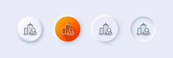 Inspeccionar Icono Línea Neumorfa Gradiente Naranja Botones Pin Signo Calidad — Vector de stock