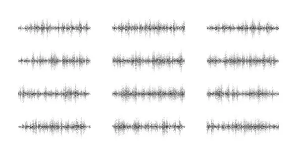 Zvukové Vlny Nastaveny Audio Technologie Zrnitý Tečkovaný Hudební Puls Moderní — Stockový vektor