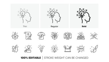 Yaratıcı tasarımcı, fikir ve ilham. Yaratıcılık çizgisi simgeleri. Fırça ve kalem doğrusal simge seti. Satır simgeleri ayarlandı. Vektör